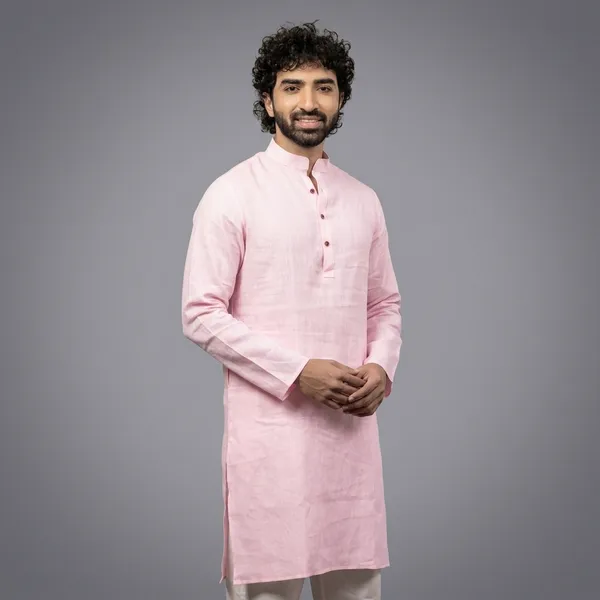 Baby_Pink_Linen_Regular_Fit_Long_Kurta_For_Men