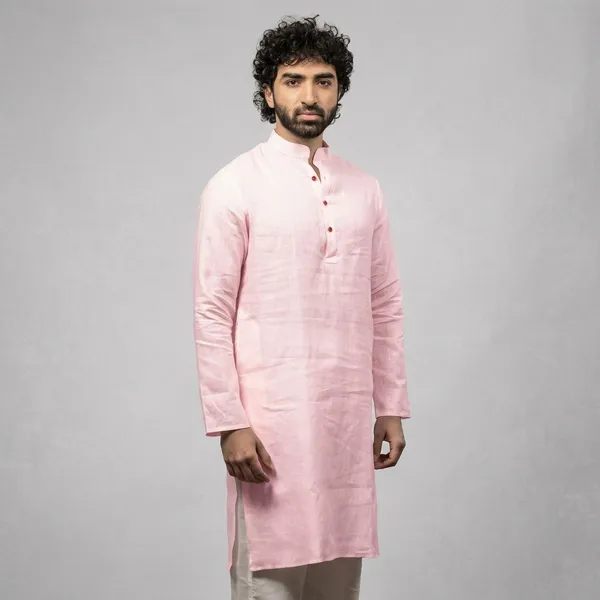 Baby_Pink_Linen_Regular_Fit_Long_Kurta_For_Men