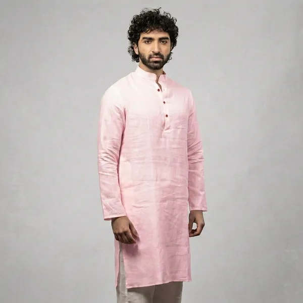 Baby_Pink_Linen_Regular_Fit_Long_Kurta_For_Men