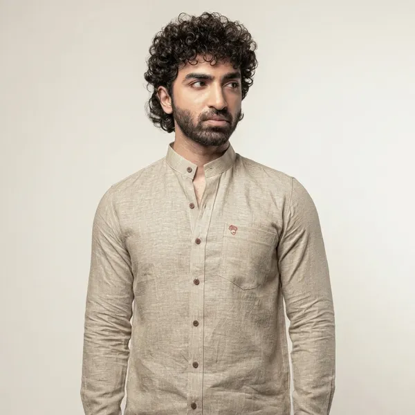 Natural_Linen_Mandarin_Collar_Regular_Fit_Shirt_For_Men