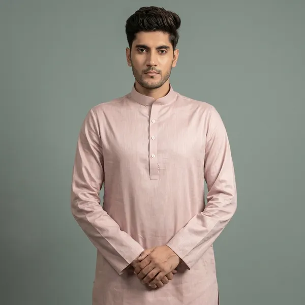 Dusty_Pink_Cotton_Linen_Mandarin_Collar_Long_Kurta_For_Men