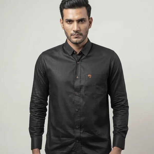 Black_Cotton_Linen_Plain_Regular_Fit_Shirt_For_Men