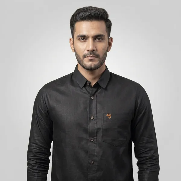 Black_Cotton_Linen_Plain_Regular_Fit_Shirt_For_Men