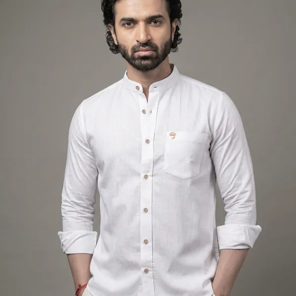 White_Cotton_Linen_Mandarin_Collar_Shirt_For_Men