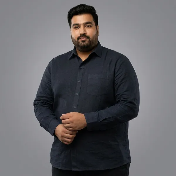 Midnight_Navy_Blue_Linen_Comfort_Fit_Full_Sleeve_Plus_Size_Shirt_For_Men