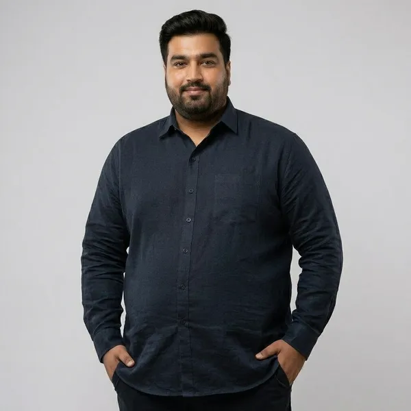 Midnight_Navy_Blue_Linen_Comfort_Fit_Full_Sleeve_Plus_Size_Shirt_For_Men