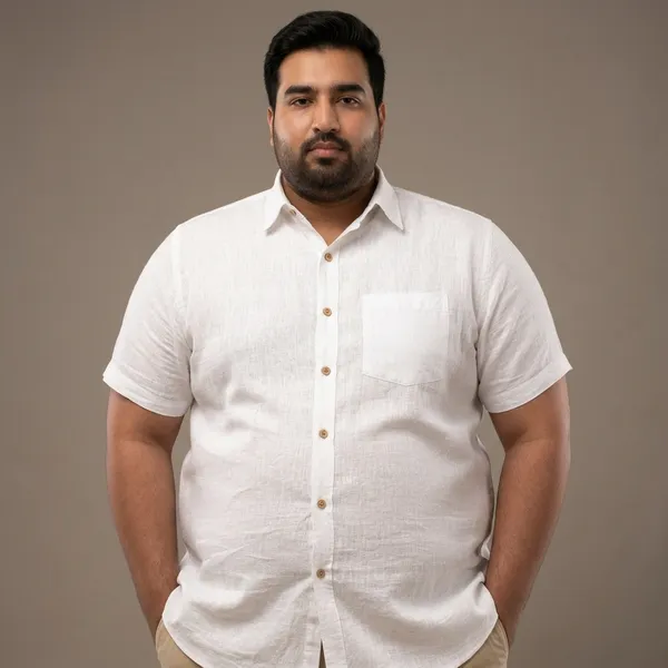 White_Linen_Comfort_Fit_Plus_Size_Shirt_For_Men