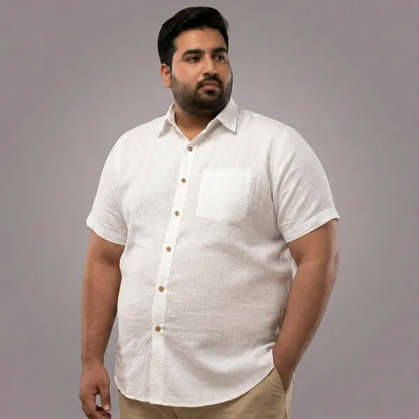 White_Linen_Comfort_Fit_Plus_Size_Shirt_For_Men