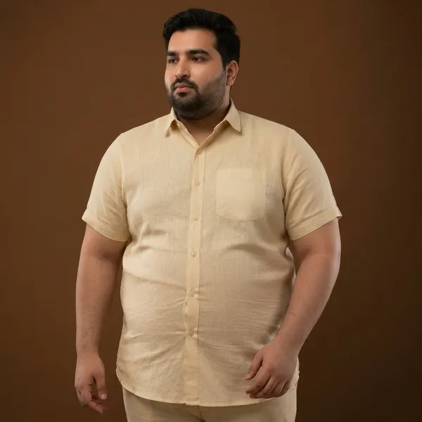 Sand_Beige_Linen_Half_Sleeve_Plus_Size_Comfort_Fit_Shirt_For_Men