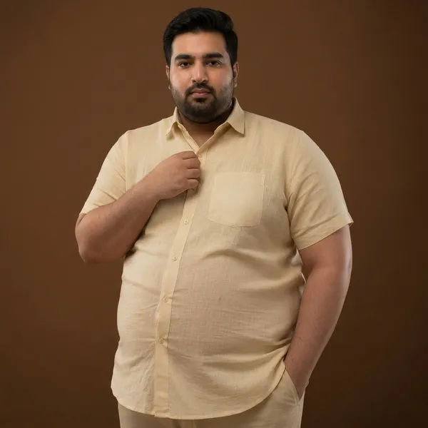 Sand_Beige_Linen_Half_Sleeve_Plus_Size_Comfort_Fit_Shirt_For_Men