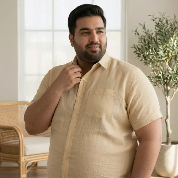 Sand_Beige_Linen_Half_Sleeve_Plus_Size_Comfort_Fit_Shirt_For_Men