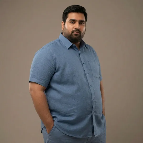 Steel_Blue_Linen_Comfort_Fit_Half_Sleeve_Plus_Size_Shirt_For_Men