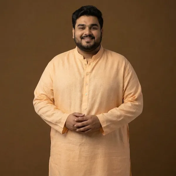 Warm_Peach_Linen_Comfort_Fit_Plus_Size_Long_Kurta_For_Men