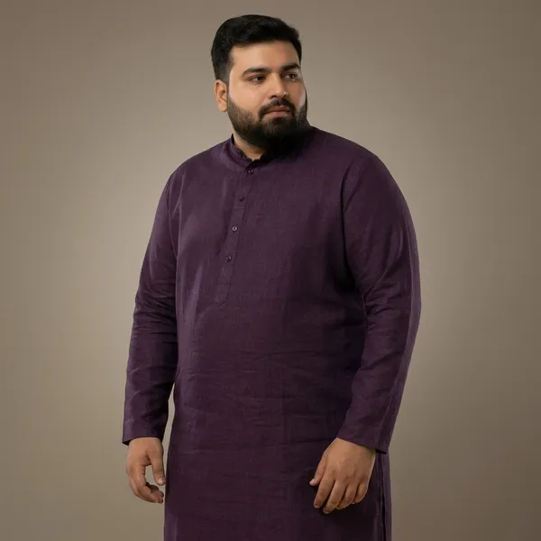 Wine_Linen_Comfort_Fit_Plus_Size_Long_Kurta_For_Men