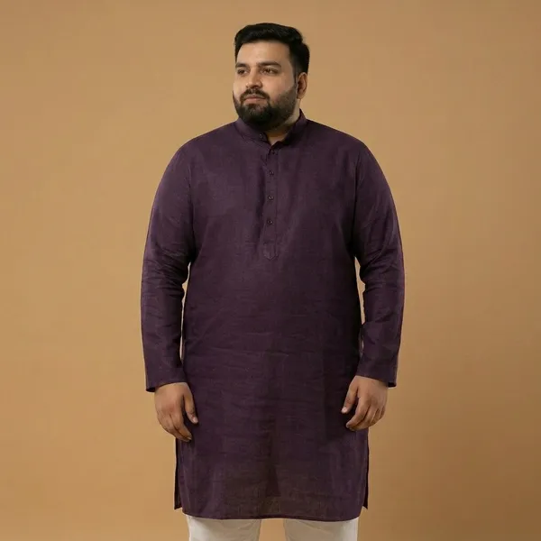 Wine_Linen_Comfort_Fit_Plus_Size_Long_Kurta_For_Men