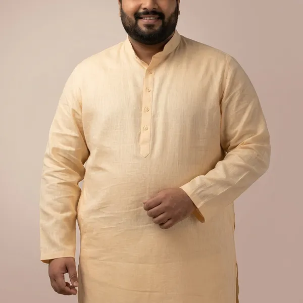 Ivory_Linen_Comfort_Fit_Plus_Size_Long_Kurta_For_Men