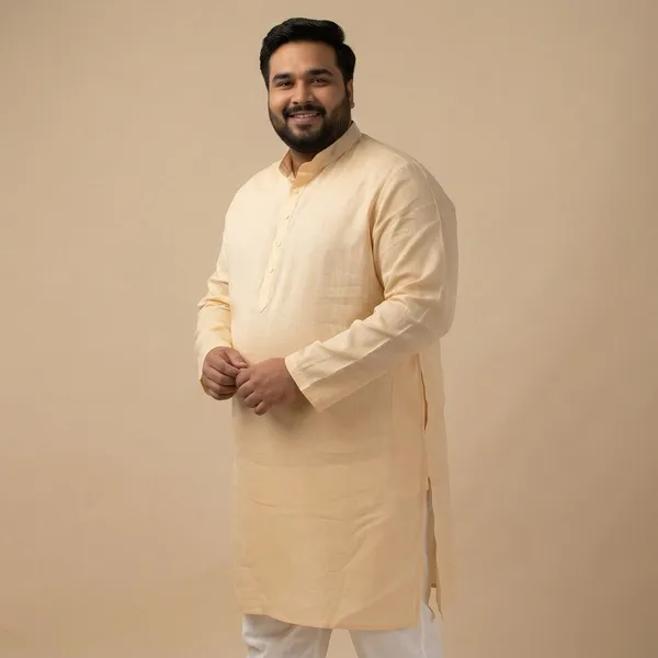Ivory_Linen_Comfort_Fit_Plus_Size_Long_Kurta_For_Men