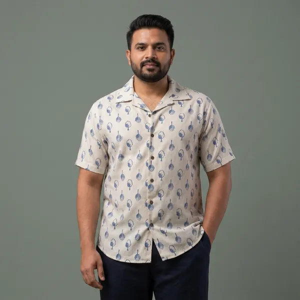 Indigo_Cotton_Linen_Grove_Print_Plus_Size_Hawaiian_Shirt_For_Men