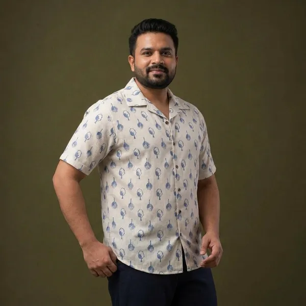 Indigo_Cotton_Linen_Grove_Print_Plus_Size_Hawaiian_Shirt_For_Men