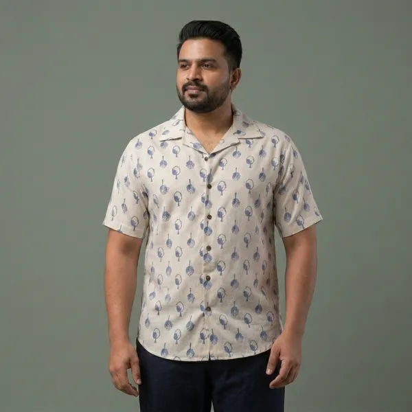Indigo_Cotton_Linen_Grove_Print_Plus_Size_Hawaiian_Shirt_For_Men