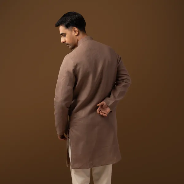 Mocha_Brown_Linen_Regular_Fit_Long_Kurta_For_Men