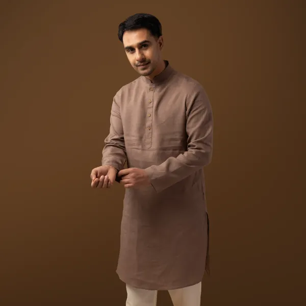 Mocha_Brown_Linen_Regular_Fit_Long_Kurta_For_Men