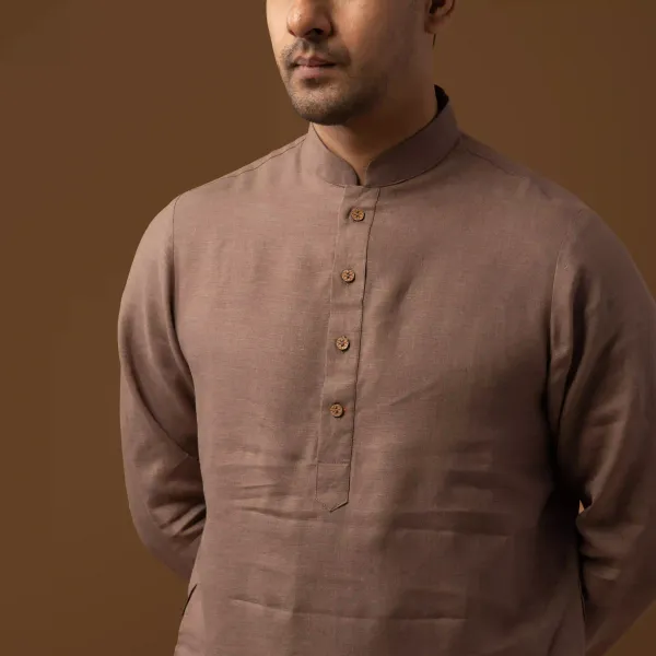 Mocha_Brown_Linen_Regular_Fit_Long_Kurta_For_Men