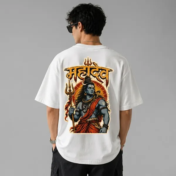 White_Cotton_Regular_Fit_Mahadev_Graphic_Print_T-Shirt_For_Unisex
