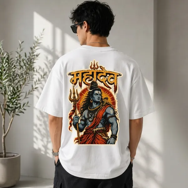 White_Cotton_Regular_Fit_Mahadev_Graphic_Print_T-Shirt_For_Unisex