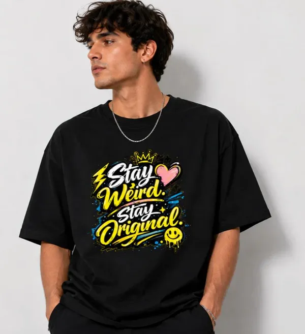 Black_Cotton_Regular_Fit_Stay_Weird_Graphic_T-Shirt_For_Unisex