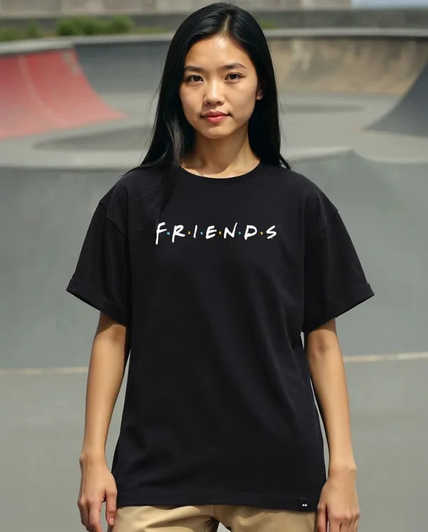 Black_Cotton_Oversized_Friends_Logo_Graphic_T-Shirt_For_Unisex