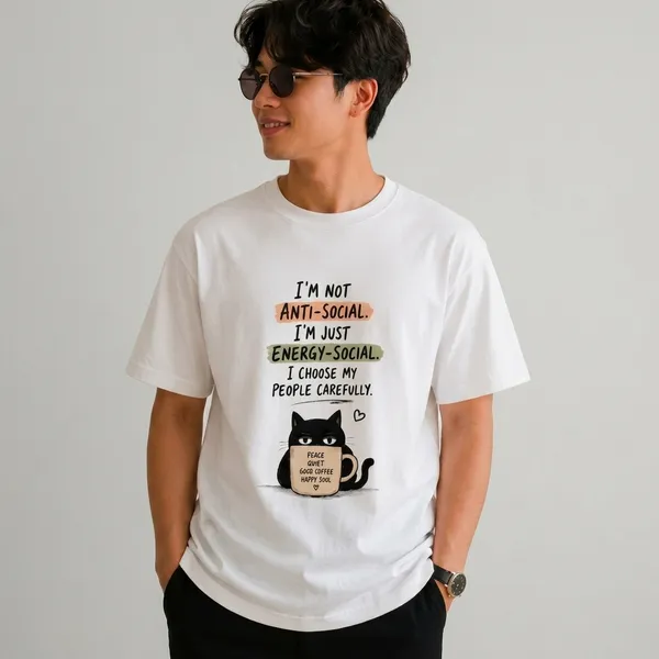 White_Cotton_Regular_Fit_Cat_Slogan_Graphic_T-Shirt_For_Unisex