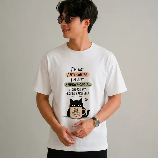 White_Cotton_Regular_Fit_Cat_Slogan_Graphic_T-Shirt_For_Unisex