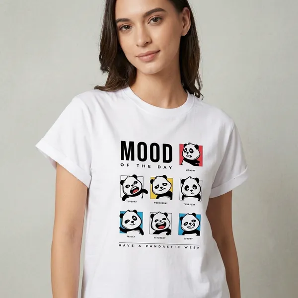 White_Cotton_Regular_Fit_Mood_Of_The_Day_Panda_Graphic_T-Shirt_For_Unisex