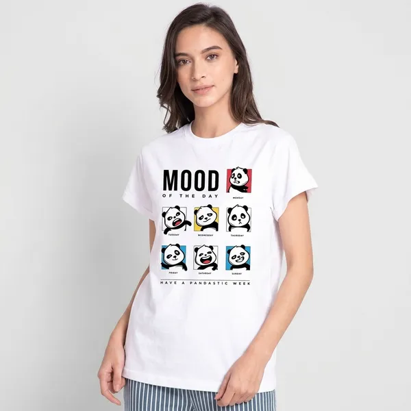 White_Cotton_Regular_Fit_Mood_Of_The_Day_Panda_Graphic_T-Shirt_For_Unisex