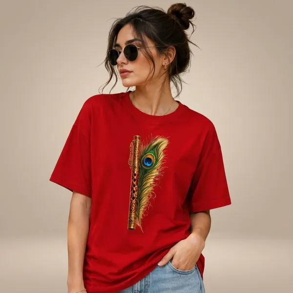 Cherry_Red_Cotton_Regular_Fit_Peacock_Graphic_T-Shirt_For_Unisex