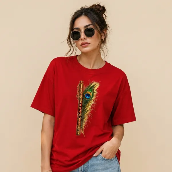 Cherry_Red_Cotton_Regular_Fit_Peacock_Graphic_T-Shirt_For_Unisex