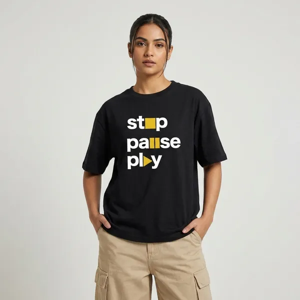 Black_Cotton_Oversized_Stop_Pause_Play_Graphic_T-Shirt_For_Unisex