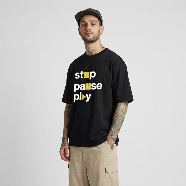 Black_Cotton_Oversized_Stop_Pause_Play_Graphic_T-Shirt_For_Unisex