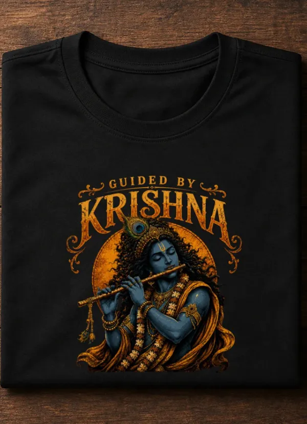Black_Cotton_Regular_Fit_Guided_By_Krishna_Graphic_T-Shirt_For_Unisex