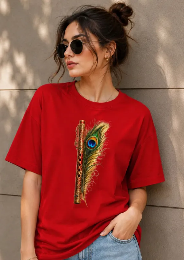 Cherry_Red_Cotton_Regular_Fit_Peacock_Graphic_T-Shirt_For_Unisex