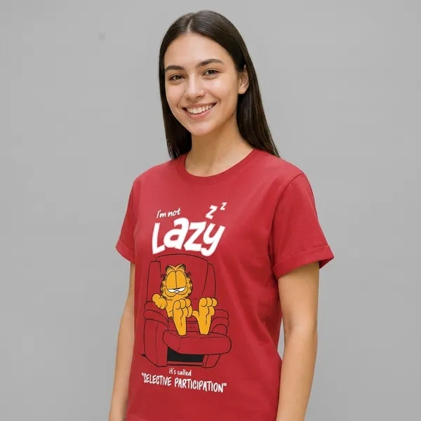 Cherry_Red_Cotton_Regular_Fit_Garfield_Graphic_T-Shirt_For_Unisex