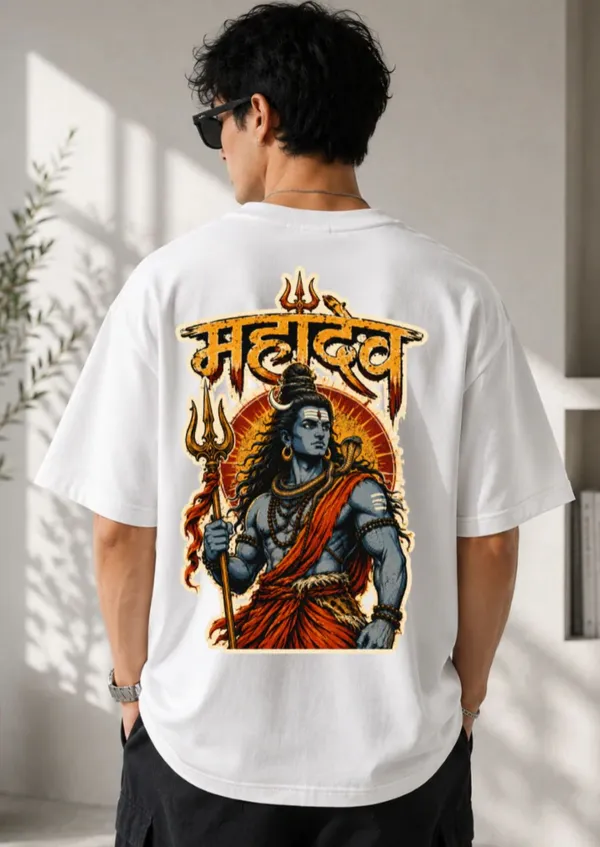 White_Cotton_Regular_Fit_Mahadev_Graphic_Print_T-Shirt_For_Unisex