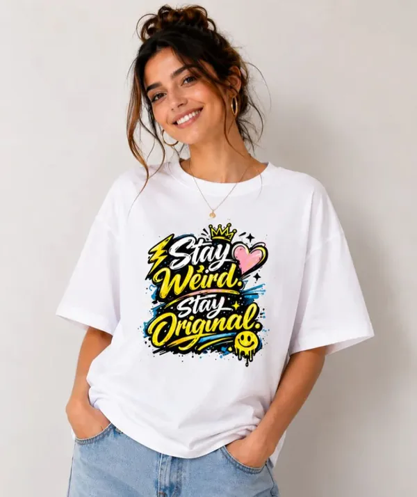 White_Cotton_Relaxed_Fit_Stay_Weird_Graphic_T-Shirt_For_Unisex