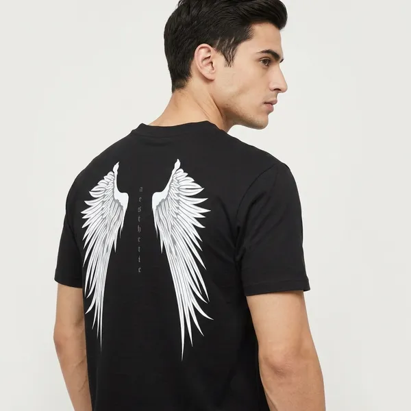Black_Cotton_Regular_Fit_Peacock_Print_T-Shirt_For_Unisex