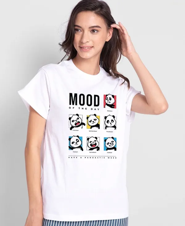 White_Cotton_Regular_Fit_Mood_Of_The_Day_Panda_Graphic_T-Shirt_For_Unisex
