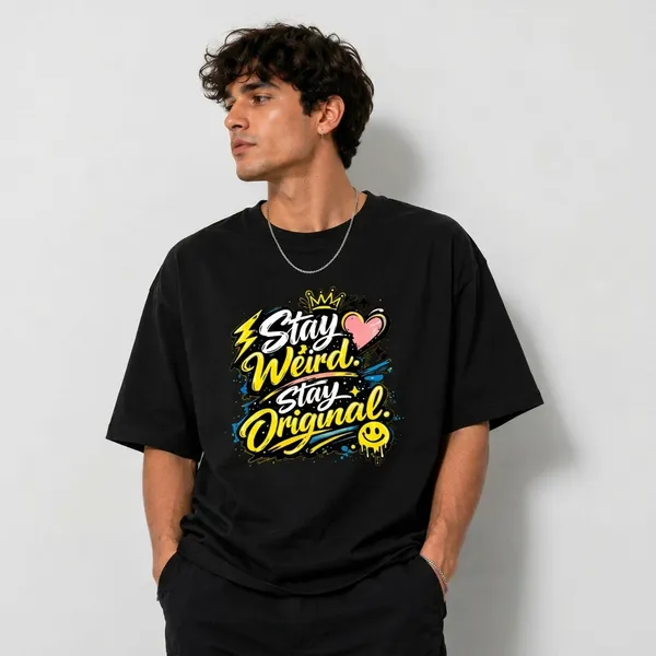 Black_Cotton_Regular_Fit_Stay_Weird_Graphic_T-Shirt_For_Unisex