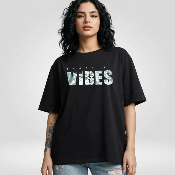 Black_Cotton_Oversized_Tropical_Vibes_Graphic_T-Shirt_For_Unisex