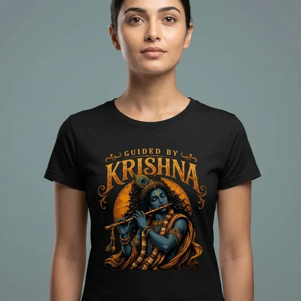 Black_Cotton_Regular_Fit_Guided_By_Krishna_Graphic_T-Shirt_For_Unisex