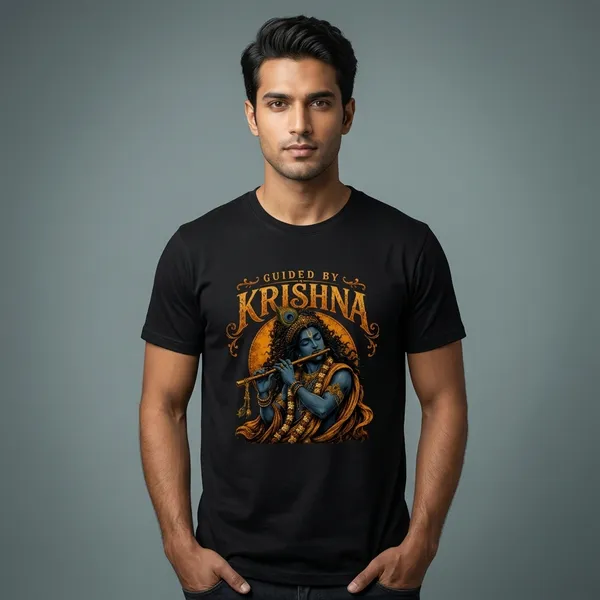 Black_Cotton_Regular_Fit_Guided_By_Krishna_Graphic_T-Shirt_For_Unisex